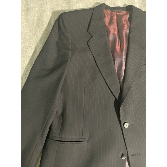 C & R Clothier Coat Blazer Men's Large Black Wool, Striped Coat - Picture 3 of 16